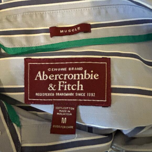 Abercrombie & Fitch Shirt Mens Size M Striped Muscle Button Collar Logo Office - Picture 8 of 9